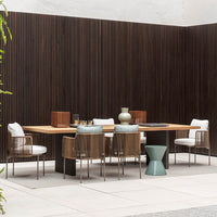Outdoor Teak Rattan Dining Set with 6 Chairs for Patio Garden Villa Restaurant Hotel