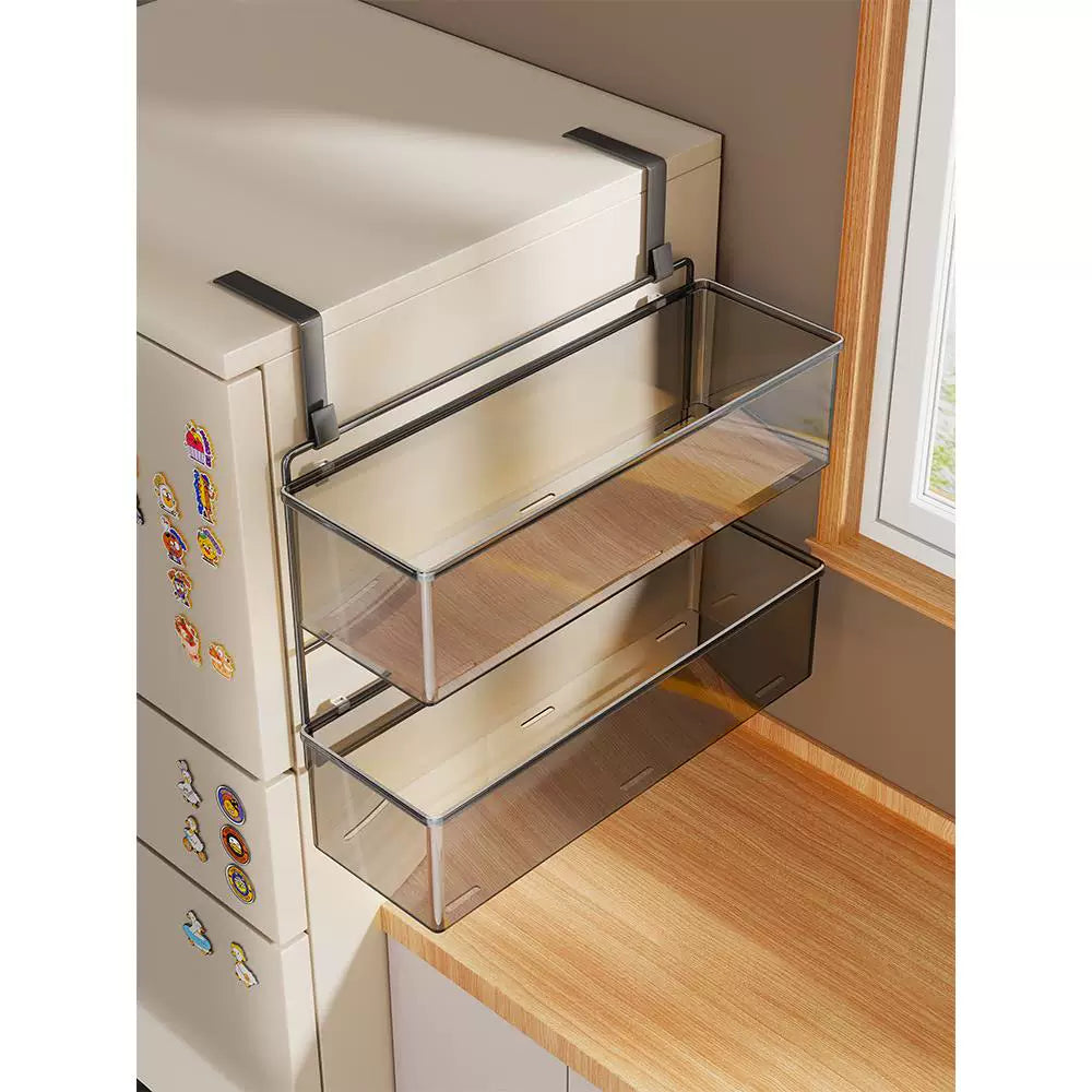 Refrigerator Side Storage Rack with Film Dispenser and Organizer Basket