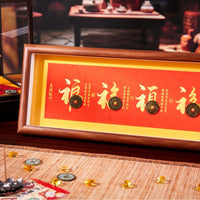 Chinese New Year Five Blessings Photo Frame Desktop Ornament with Ancient Coins