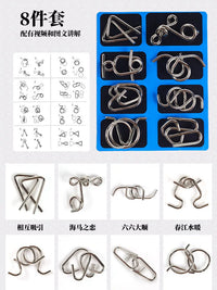 Metal Brain Teaser Puzzles Set of 8 - IQ Test Game for Adults & Party Favors