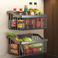 Wall-Mounted Kitchen Storage Basket for Fruits and Vegetables, No-Drill Drain Rack