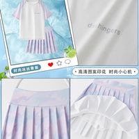 Girls' Quick-Dry Tennis Dress Set with Short Sleeve Top and Skirt for Summer Training