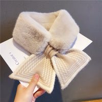 Women's Faux Rabbit Fur Plaid Scarf, Thickened Warm Neck Warmer for Winter
