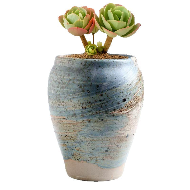Hand-Painted Ceramic Succulent Planter Pot, Vintage Style, Creative Glazed Finish