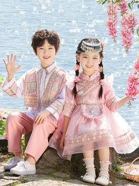 Children's Zhuang Miao Ethnic Dance Costume for Festivals and Performances