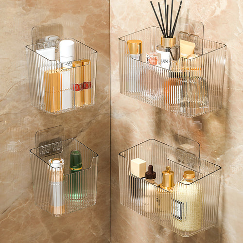 Wall-Mounted Bathroom Mirror Cabinet Organizer with Drainage Holes, No-Drill Installation
