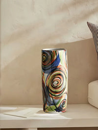 JiuTu Handcrafted Ceramic Vase, Artistic Oil Painting Style, Home Decor Flower Arrangement Ornament