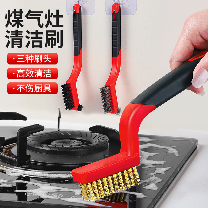 Kitchen Gas Stove Cleaning Brush Set - 3-Piece Scrubber for Range Hood, Gaps, Grease, and Grime