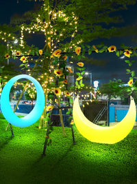 Outdoor Luminous Moon Swing Chair with A-Frame Stand for Kids and Adults, Solar Powered or Plug-in