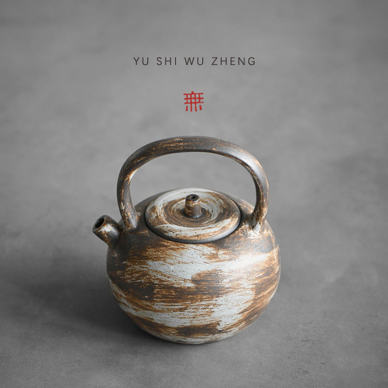 Handmade Wabi-Sabi Ceramic Teapot with Handle, 220ML Japanese Style Retro Clay Tea Kettle