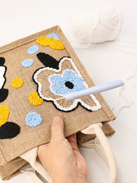 DIY Punch Needle Embroidery Tote Bag Kit with Linen Fabric - Craft Gift Set