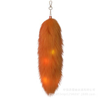 Cute Real Fox Fur Tail Car Keychain Pendant Plush Bag Charm with Light