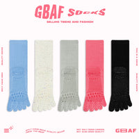 GBAF Solid Color Cotton Non-Slip Pilates Yoga Mid-Calf Toe Socks for Autumn/Winter