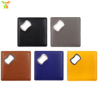 Square 10x10 Bottle Opener Leather Case with Stainless Steel Bottle Opener Coaster for Red Wine and Beer