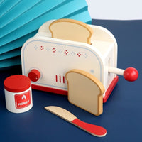 Kids Wooden Play Kitchen Appliance Set - Pretend Coffee Maker, Toaster, Blender, Oven, Juicer for Early Education