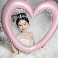 Giant Pink Heart Photo Frame Balloon with Bows for Wedding Engagement Photos