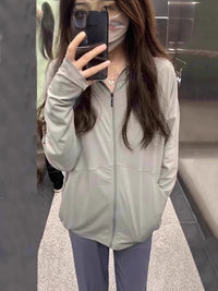 Women's Ice Silk UPF 50+ Sun Protection Hoodie Jacket Lightweight Breathable Loose Fit Cardigan for Summer Outdoor Activities