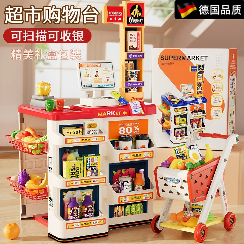 Kids' Pretend Play Supermarket Cash Register Toy with Scanner and Accessories