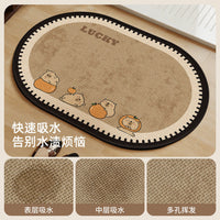 Cartoon Dog Bread Oval Bathroom Mat Absorbent Non-Slip Floor Mat for Toilet and Sink