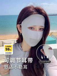Full Face UV Protection Sun Mask for Women, Breathable Ice Silk Facekini with Glasses Compatibility