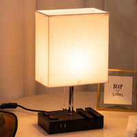 USB Fabric Table Lamp with Phone Holder and AC Outlets for Bedroom Living Room