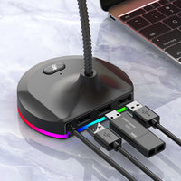 RGB USB Microphone with 3-Port Hub for Gaming and Live Streaming