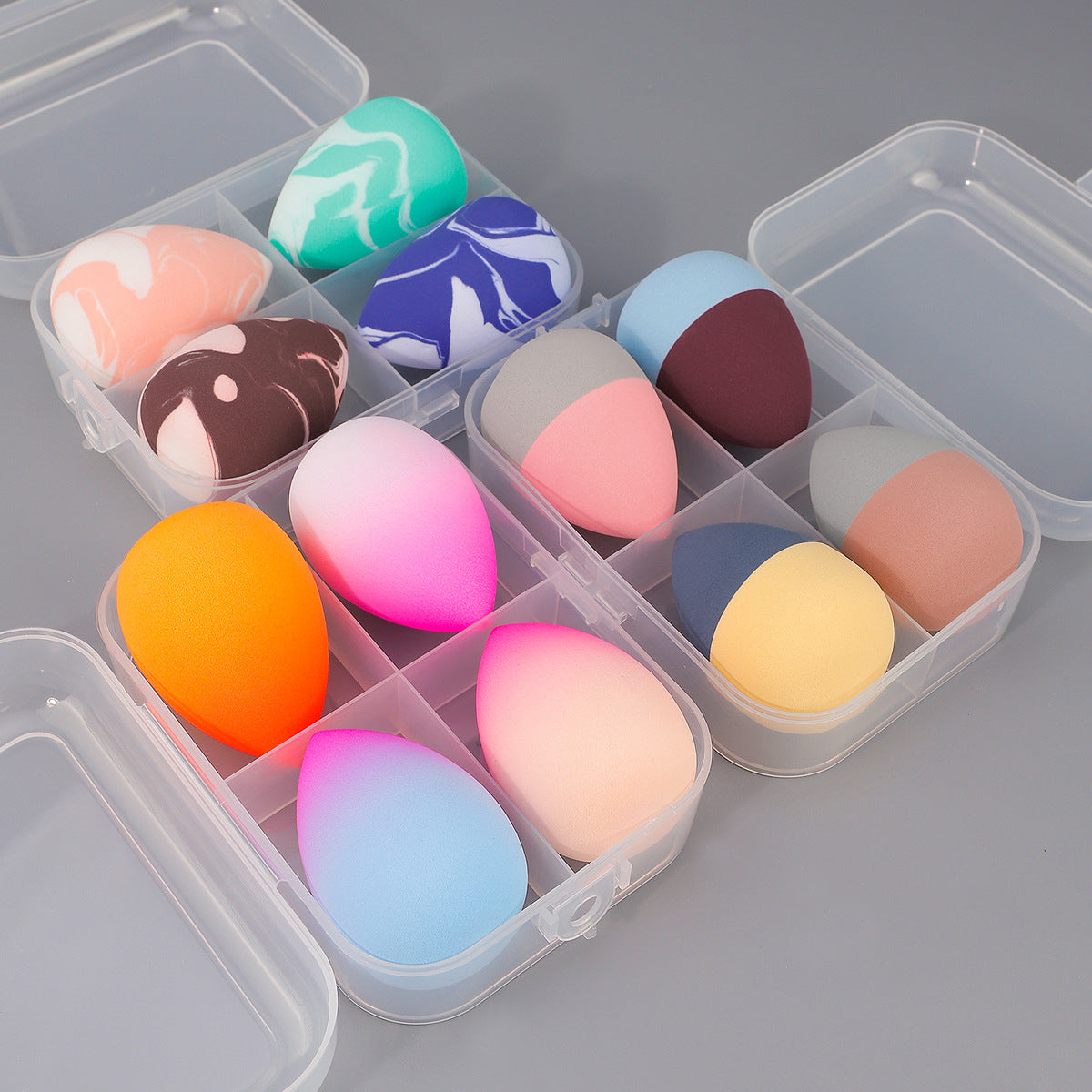 4-Piece Hydrophilic Non-Latex Makeup Sponge Set with Divided Case, Wet and Dry Use
