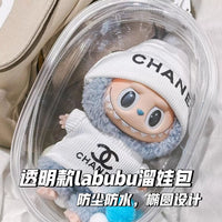 15cm Transparent Doll Display Bag with Keychain & Plush Ball for Cotton Dolls