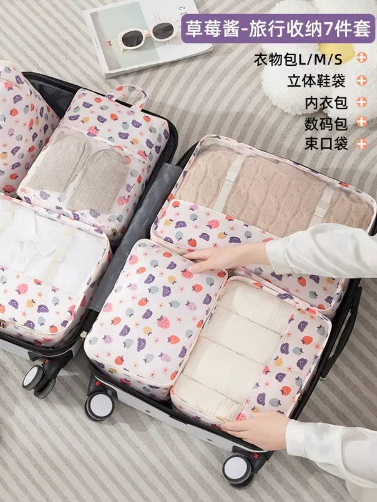 7-Piece Cartoon Travel Storage Bag Set for Clothes and Underwear