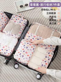 7-Piece Cartoon Travel Storage Bag Set for Clothes and Underwear