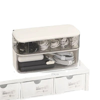Desktop Double-Layer Cable Organizer Box with Dustproof Compartments for Phone Chargers and Power Cords