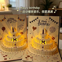 3D Pop-Up Musical Birthday Cake Greeting Card with Lights and Recording Function