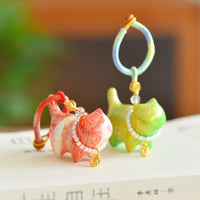 Handwoven Lucky Cat Tassel Charm for Bags, Cars, and Keys