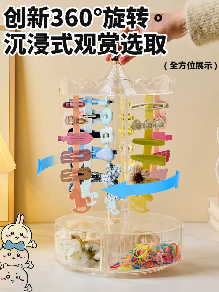 Clear Rotating Jewelry Organizer with Multiple Tiers for Desktop Storage, Hair Clips, and Accessories
