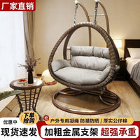 Indoor Outdoor Wicker Rattan Swing Chair with Stand and Cushion, Double/Single Seater Hanging Basket Chair for Patio Balcony Garden
