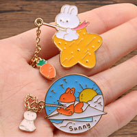 Cute Japanese Cartoon Animal Brooches for Sweaters and Coats - Rabbit, Cat, Dog Metal Pins