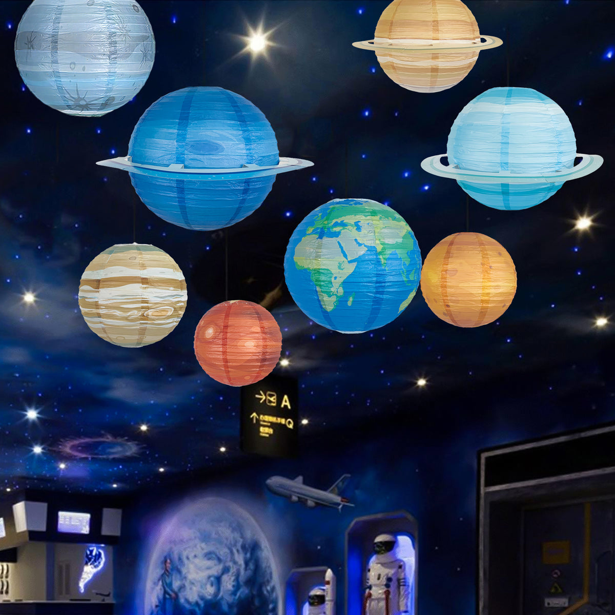 DIY Planet Paper Lanterns for Kids' Birthday & Starry Sky Theme Parties, Foldable Round Hanging Decorations