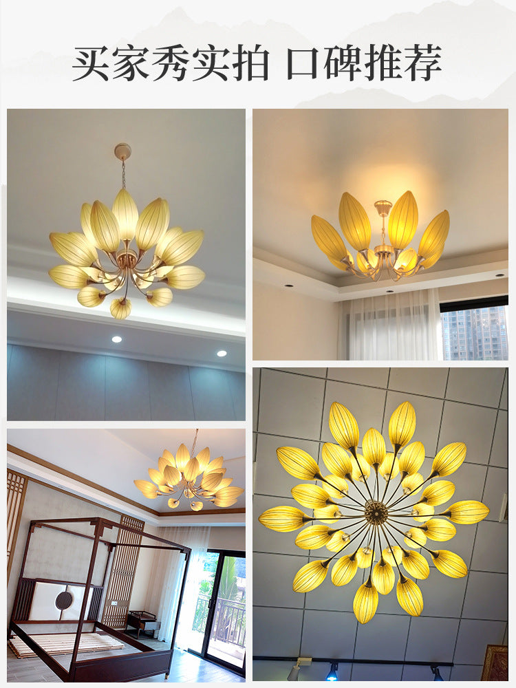 New Chinese Style Lotus Chandelier for Living Room, Bedroom, Hotel Lobby, Restaurant, and Private Rooms