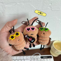 Cute Cockroach Plush Keychain with Glasses and Guitar - Fun Cartoon Doll Pendant for Bags and Gifts
