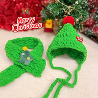 Knitted Pet Christmas Hat and Scarf Set for Cats and Dogs, Hand-Crocheted Festive Pet Costume