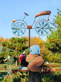 Outdoor Garden Iron Windmill Bicycle Model Yard Stake Decoration for Kids