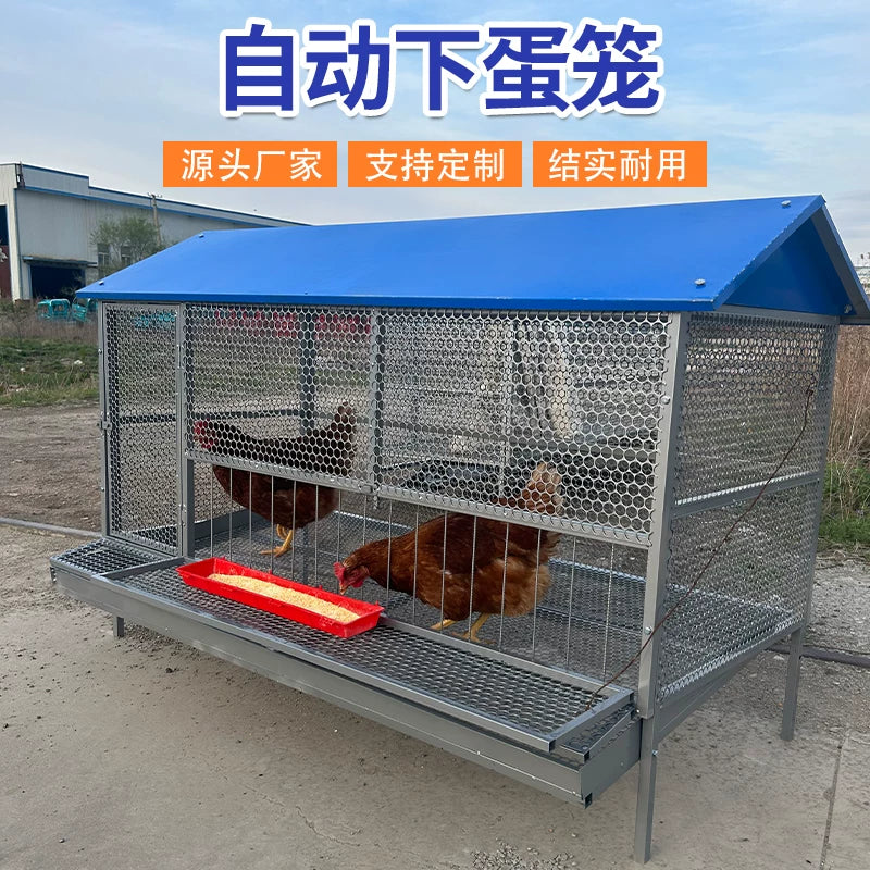 Outdoor Galvanized Steel Chicken Coop with Rain Cover and Nesting Box
