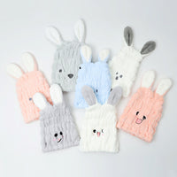 Kids Cartoon Coral Fleece Hair Drying Cap with Rabbit Ears - Super Absorbent Quick Dry Bath Hat for Girls
