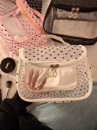 Heart Mesh Portable Cosmetic Bag for Women, Large Capacity Transparent Travel Toiletry Bag, Waterproof
