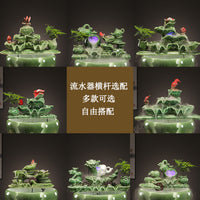 Ceramic Tabletop Water Fountain with Fish Tank Oxygenator and LED Light for Home Decor