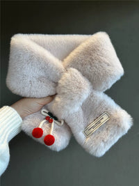 Japanese Style Cherry Plush Cross Scarf for Winter, Thickened Warm Neck Protection