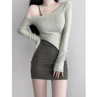Women's Slim Fit Long Sleeve Knit Top and Hip Skirt Set
