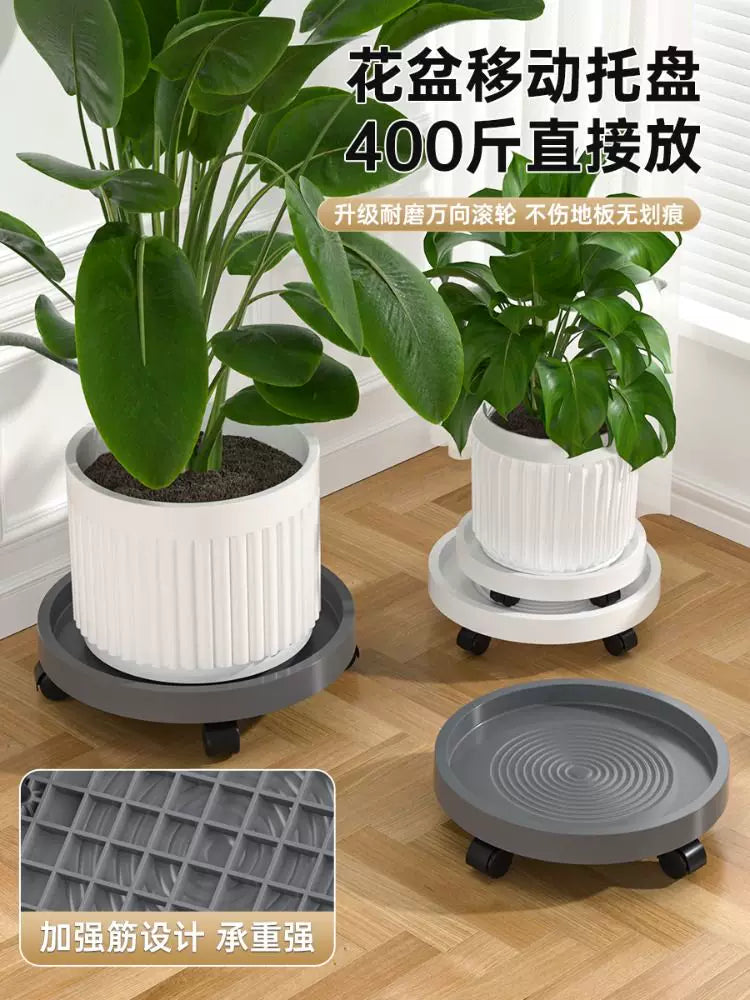 Heavy-Duty Round Plant Caddy with Wheels and Water Tray, Mobile Planter Stand for Indoor/Outdoor Use