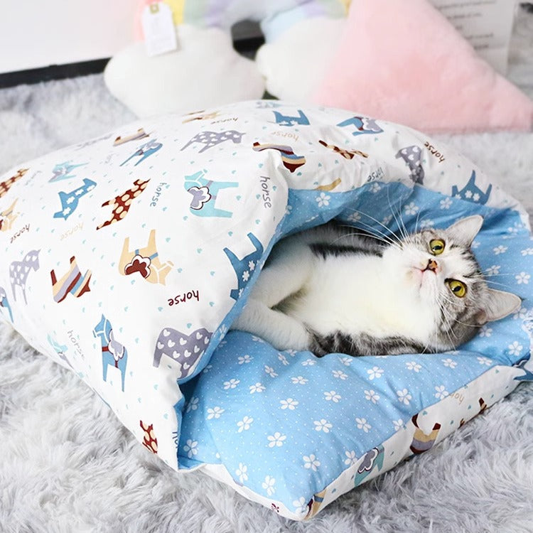 Washable Pet Sleeping Bag Cat Bed Warm Kennel Mat