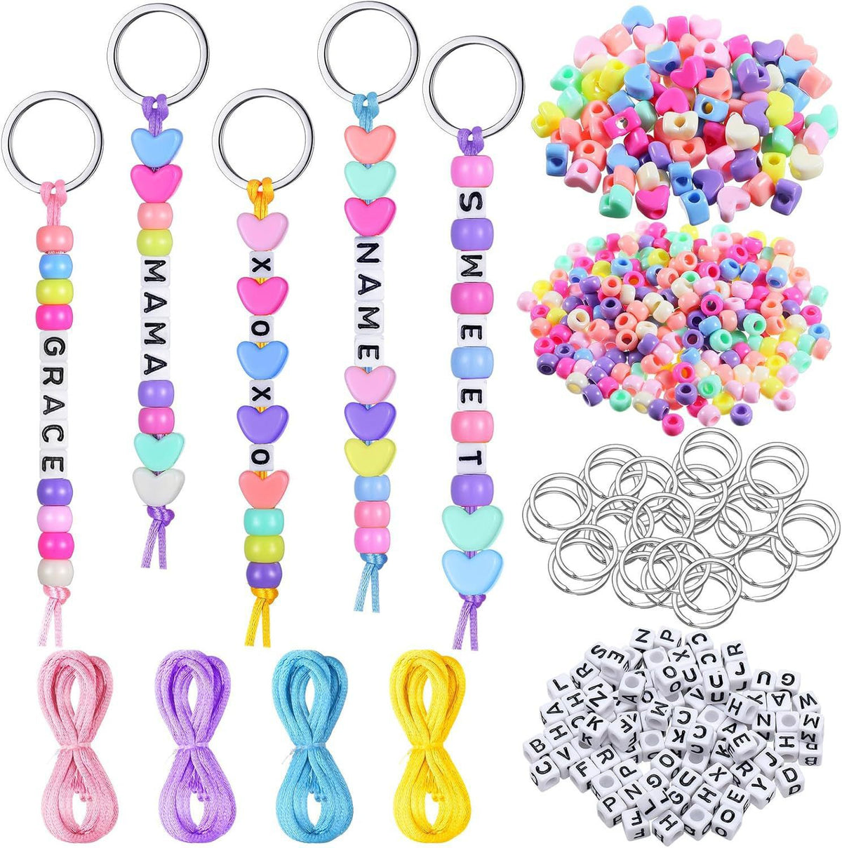 Fashion Woven Acrylic Letter Bead Bag Charm Keychain Phone Chain Accessory Set